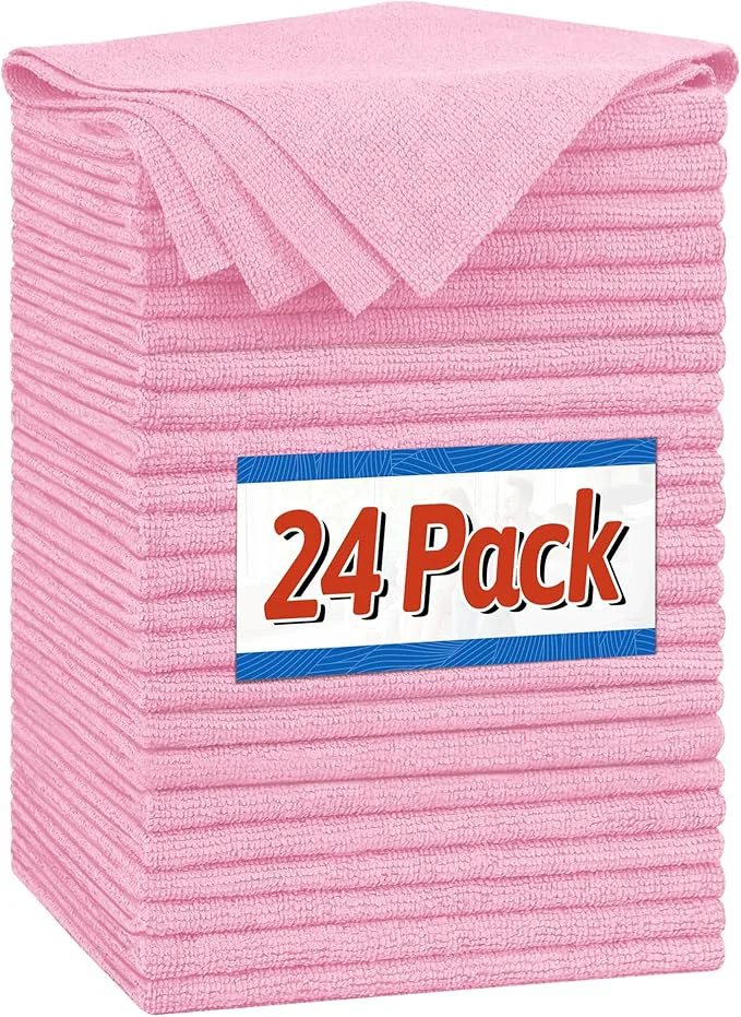 Next-Generation FIXSMITH Microfiber Cleaning Cloth Shop Towels Bulk 24 Pack Pink Microfiber Towels for Cars All-Purpose Absorbent Cleaning Rags Dust Cloth for Automotive Mechanic Garage Bar 12 x 11 inchAbout ThisOverview Original
