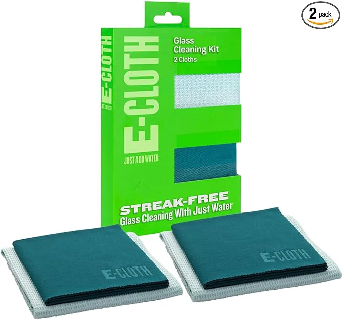 Exclusive E-Cloth Microfiber Window Cleaning Cloth Kit - Glass Cleaning Cloth for Windows Mirrors Cars Lenses Eyeglasses More Streak Clean Machine Washable Reusable Towel - Green 2 Kits Top-Quality