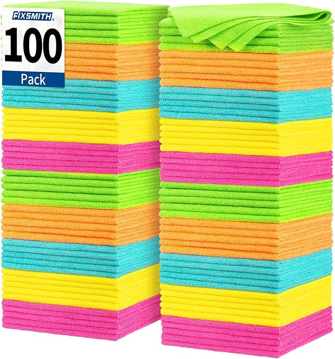 Unique FIXSMITH Microfiber Cleaning Cloth 100 Pack Shop Towels Micro Fiber Cloth for Cleaning Car All-Purpose Absorbent Cleaning Rags for Housekeeping Dust Cloth for Office Car Wash Towels 12inx12inAbout ThisOverview Solid