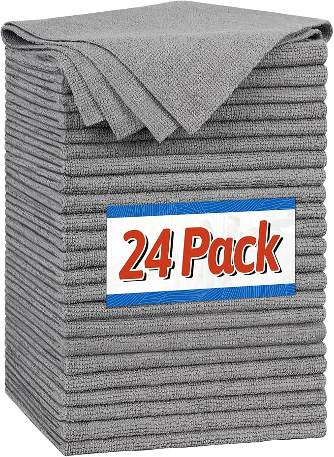 Pure FIXSMITH Microfiber Cleaning Cloth Shop Towels Bulk 24 Pack Grey Microfiber Towels for Cars All-Purpose Absorbent Cleaning Rags Dust Cloth for Automotive Mechanic Garage Bar 12 x 11 inchAbout ThisOverview Elite