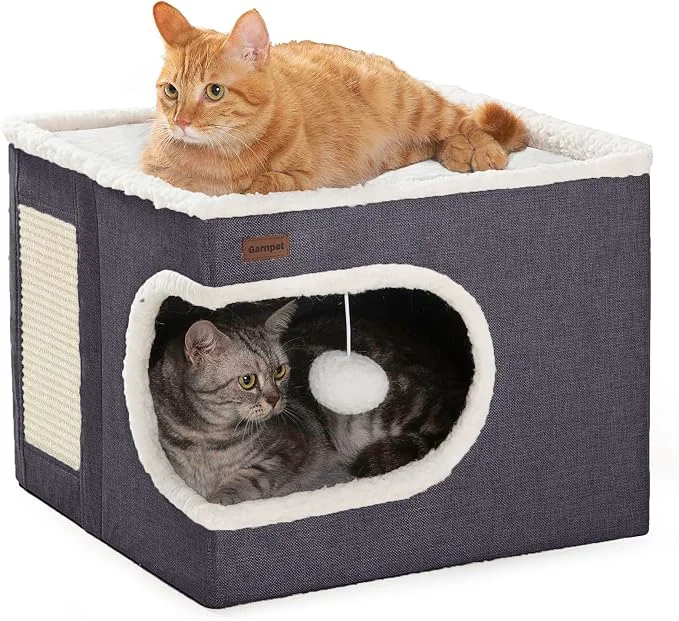 Exclusive Cat Bed for Indoor Cats Cube House Covered Cat Cave Beds Furniture Traditional