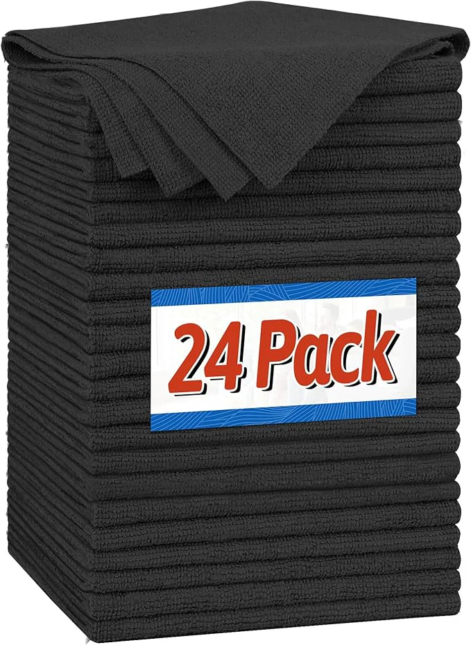 Minimalist FIXSMITH Microfiber Cleaning Cloth Shop Towels Bulk 24 Pack Black Microfiber Towels for Cars All-Purpose Absorbent Cleaning Rags Dust Cloth for Automotive Mechanic Garage Bar 12 x 11 inchAbout ThisOverview Responsible