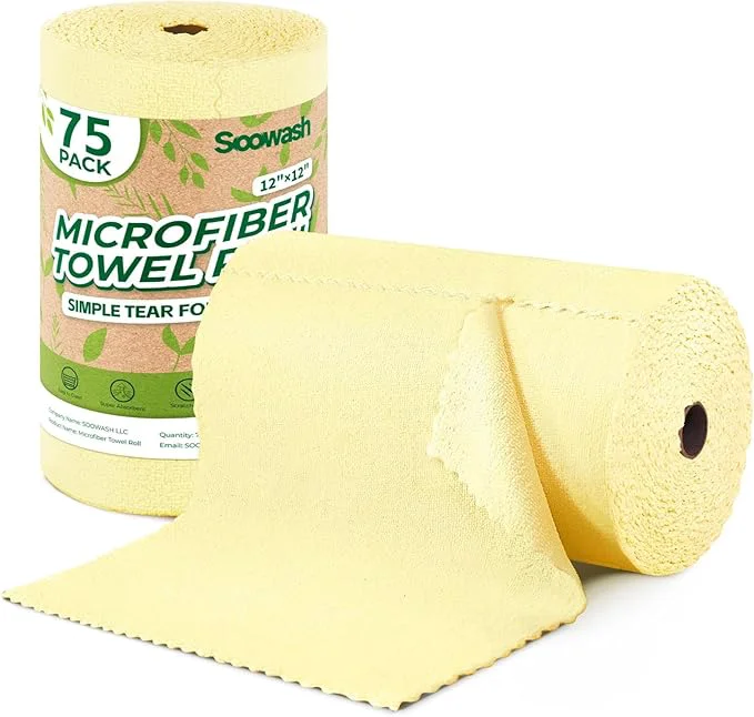 Casual Microfiber Cleaning Cloths Roll 75 Pack Tear Away Microfiber Towels Roll 12 x 12 Lint Rags Reusable Cleaning Cloths Washable Scratch Ultra Absorbent Dish Rags Yellow About ThisOverview Pure