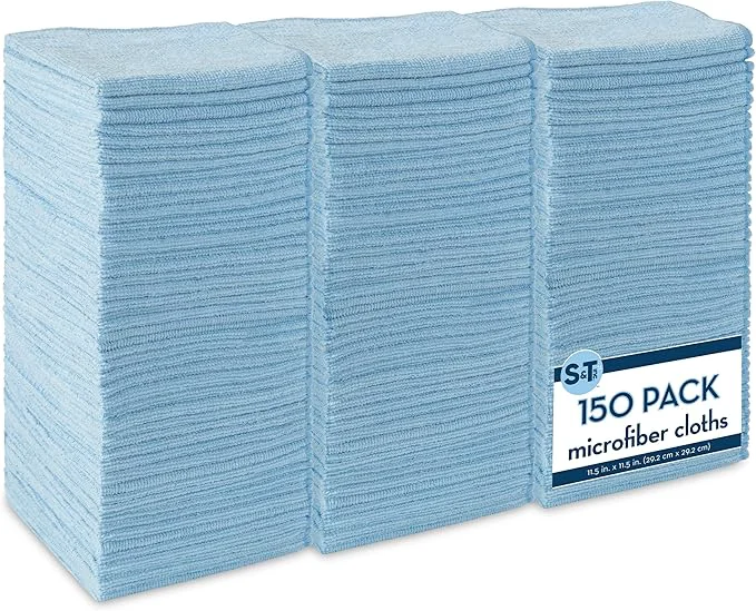 Premium S T INC. 150 Pack Microfiber Cleaning Cloth Bulk Towels for Home Reusable Microfiber Towels for Cars Cleaning Rags Light Blue 11.5 Inches x 11.5 Inches 150 CountAbout ThisOverview Convenient