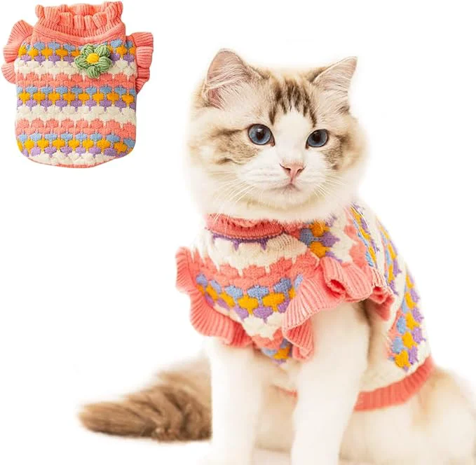 Trusted Small Dog Sweater Knitted Tulip Cat Sweater Warm Thick Holiday Puppy Clothes Specialty