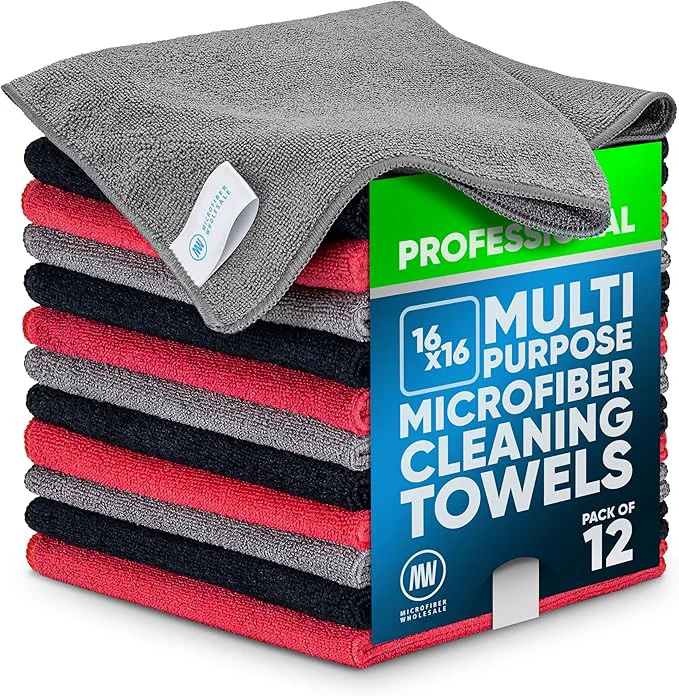 Next-Generation MW Pro Microfiber Cleaning Cloth Black Red Gray 12 Pack Size 16 x 16 All Purpose Microfiber Towels - Clean Dust Polish Scrub AbsorbentAbout ThisOverview Responsible