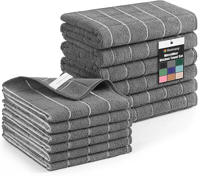 Expertly Made Homaxy Microfiber Kitchen Towels and Dishcloths Set 12 Pack Soft and Absorbent Dish Hand Towels Bulk 28 x 16 Inch 12 x 12 Inch Quick Drying Rags for Washing Dishes GreyAbout ThisOverview Solid