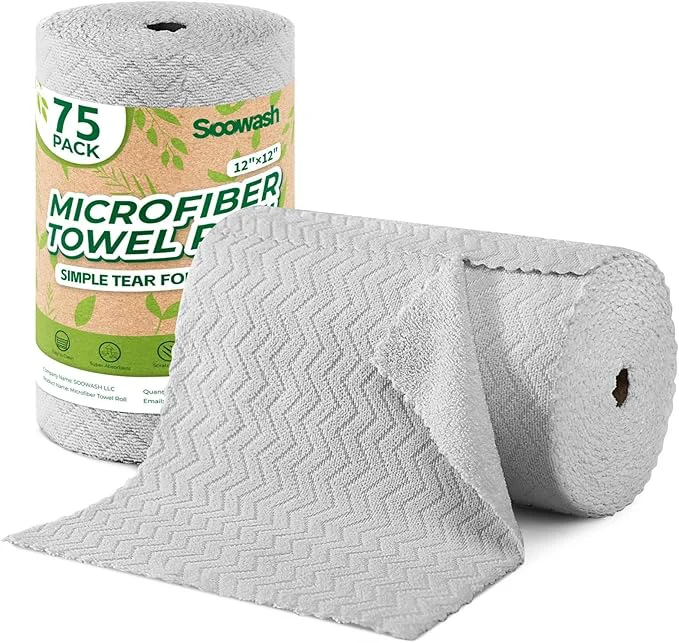Premium Material Microfiber Cleaning Cloths Roll 75 Pack Tear Away Microfiber Towels Roll 12 x 13 Lint Rags Reusable Cleaning Cloths Washable Scratch Ultra Absorbent Dish Rags Grey Ripple About ThisOverview Elite