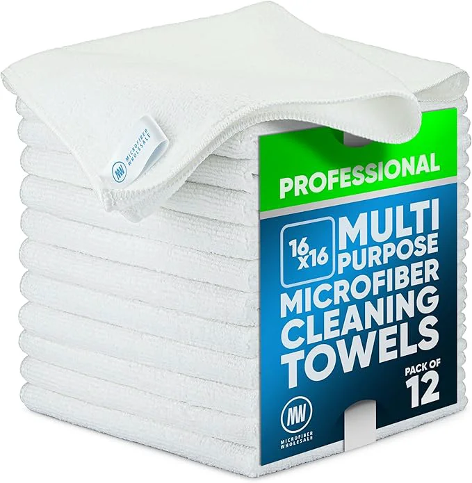 World-Class MW Pro Microfiber Cleaning Cloth White 12 Pack Size 16 x 16 All Purpose Microfiber Towels - Clean Dust Polish Scrub AbsorbentAbout ThisOverview Practical