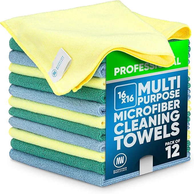 Secure MW Pro Microfiber Cleaning Cloth Blue Green Yellow 12 Pack Size 16 x 16 All Purpose Microfiber Towels - Clean Dust Polish Scrub AbsorbentAbout ThisOverview Functional