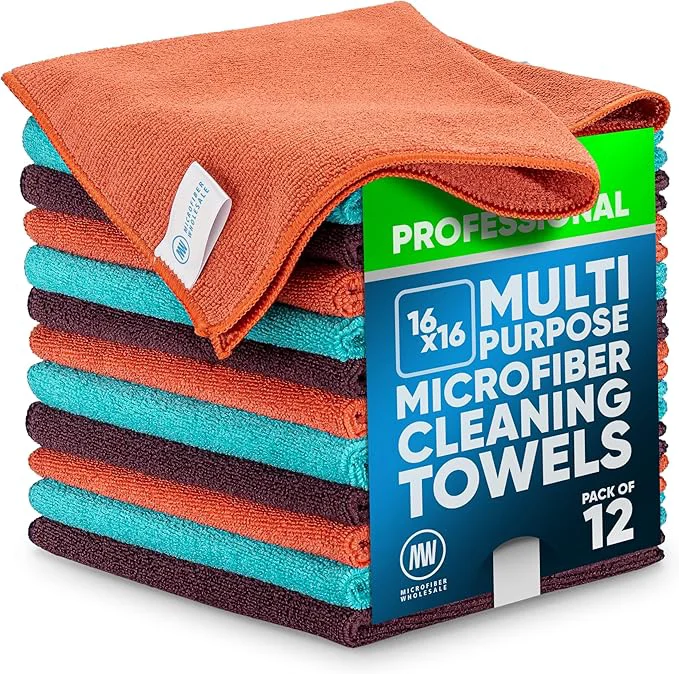 Reusable MW Pro Microfiber Cleaning Cloth Coral Teal Plum 12 Pack 16 x 16 All Purpose Microfiber Towels - Clean Dust Polish Scrub AbsorbentAbout ThisOverview Reliable
