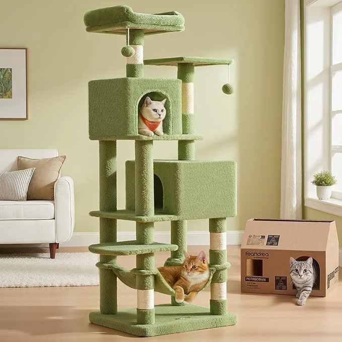 Refined Feandrea Cat Tree 59.5-Inch Tall Cat Tower Plush Multi-Level Condo Durable