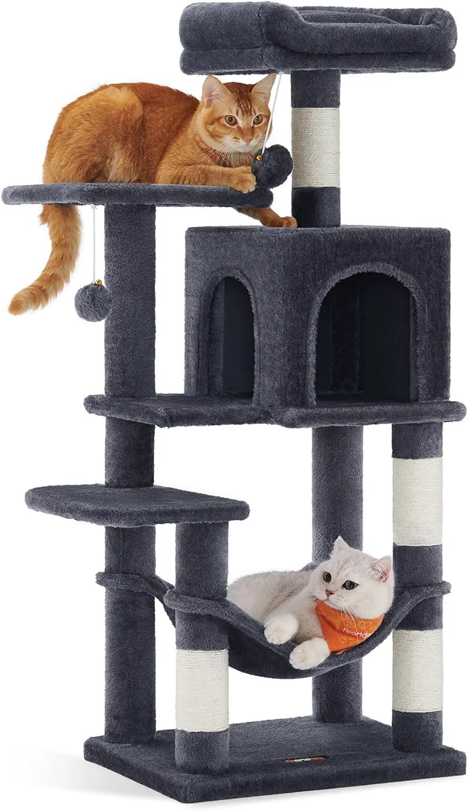 Convenient Feandrea Cat Tree 44.1-Inch Cat Tower Plush Multi-Level Condo Stylish