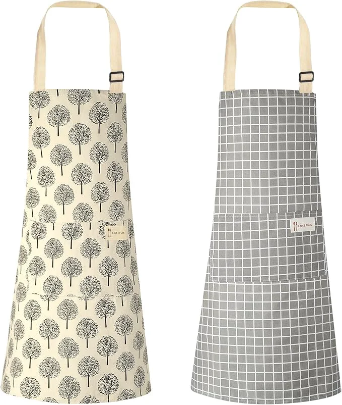 Modern Syhood 2 Pack Aprons with 2 Pocket for Women Men Soft Linen Adjustable Bib Kitchen Cooking Apron for Chefs Waiters Baking Grey Plaid Style About This Superior