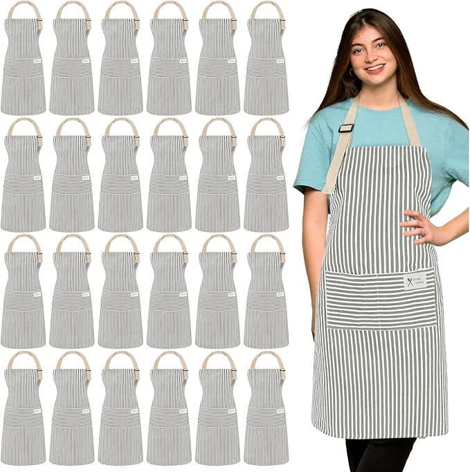 Long-Lasting Janmercy 24 Pcs Aprons for Women Men with 2 Pockets Linen Cooking Kitchen Apron Adjustable Bib Chef Apron Bulk Aprons Unisex Crafted