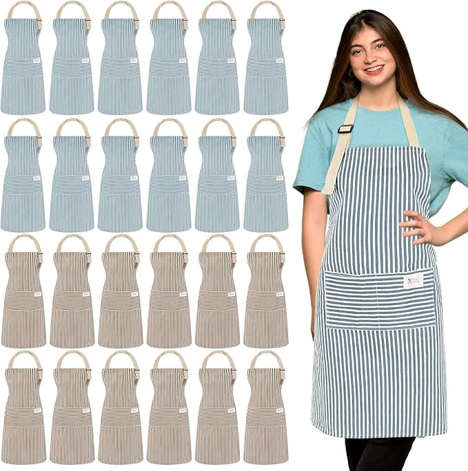 Trendy Janmercy 24 Pcs Aprons for Women Men with 2 Pockets Linen Cooking Kitchen Apron Adjustable Bib Chef Apron Bulk Aprons Unisex Premium Material