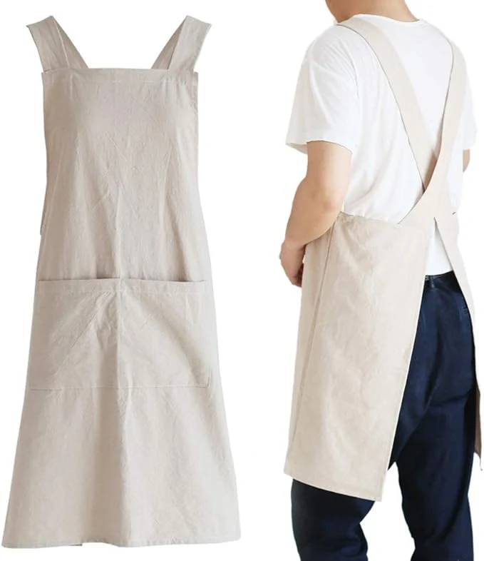 Optimized NEWGEM Japanese Linen Cross Back Cooking Aprons for Women Men with Pockets Cute for Baking Kitchen Reusable