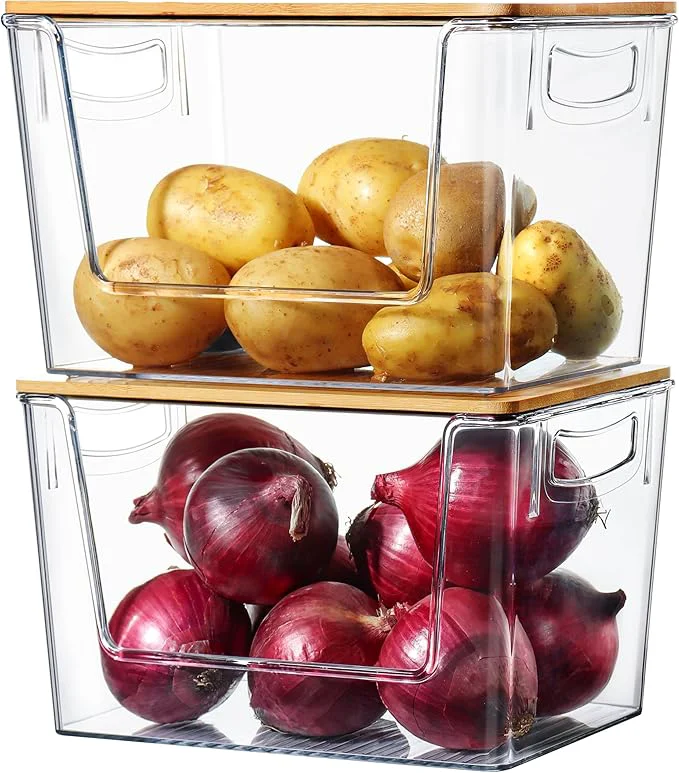 Relaxed Pantry Organizers Storage 2 Pack Under Sink Organizer Trash Bag Holder with Bamboo Lids Large Capacity Clear Storage Bins for Onion Potato Garlic Canned Food Kitchen Countertop OrganizerAbout ThisOverview Efficient