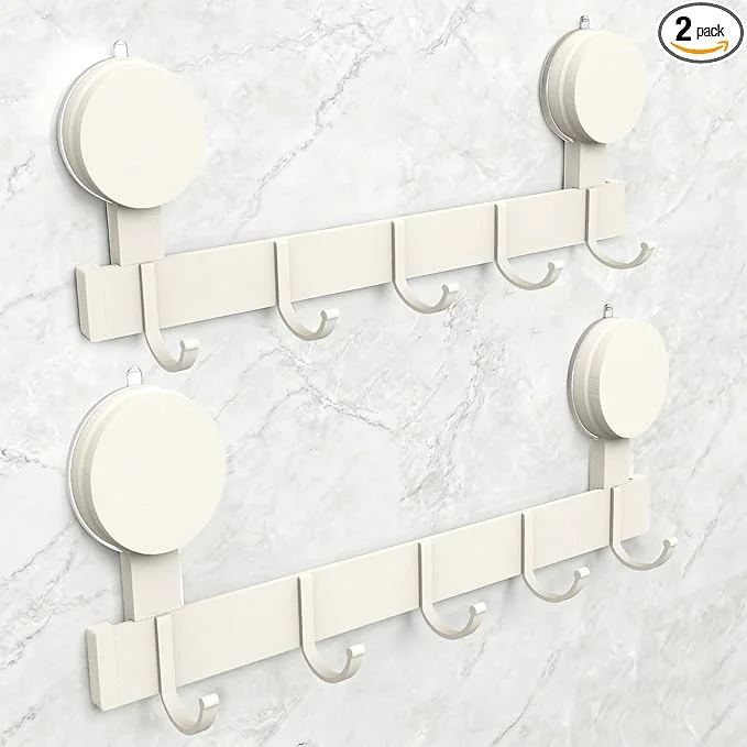 Crafted Coat Rack Walls Mount with 5 Hooks Strong Suction Cup Hooks Towel Rack No Drill Without Damage Wall Hanging Organizer for Bathrooms Closets Kitchen Entryway 2 Pack White About ThisOverview Pure