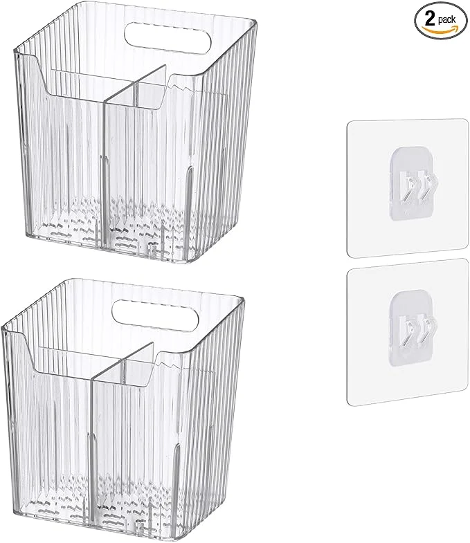 Fast Set Of 2 Storage Organizer Bins Wall Mounted Shower Caddy Bathroom shelves Stackable Clear Plastic Toothbrush Holder Adhesive Hanging Bin for Bathroom Kitchen Cabinet Shower BPA Small Clear About ThisOverview Authentic
