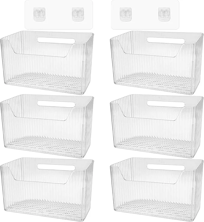Optimized 6Pcs Storage Organizer Bins Wall Mounted Organizer Basket Large Size Clear Plastic Makeup Organizer Adhesive Hanging Bin for Bathroom Kitchen PantryAbout ThisOverview Certified