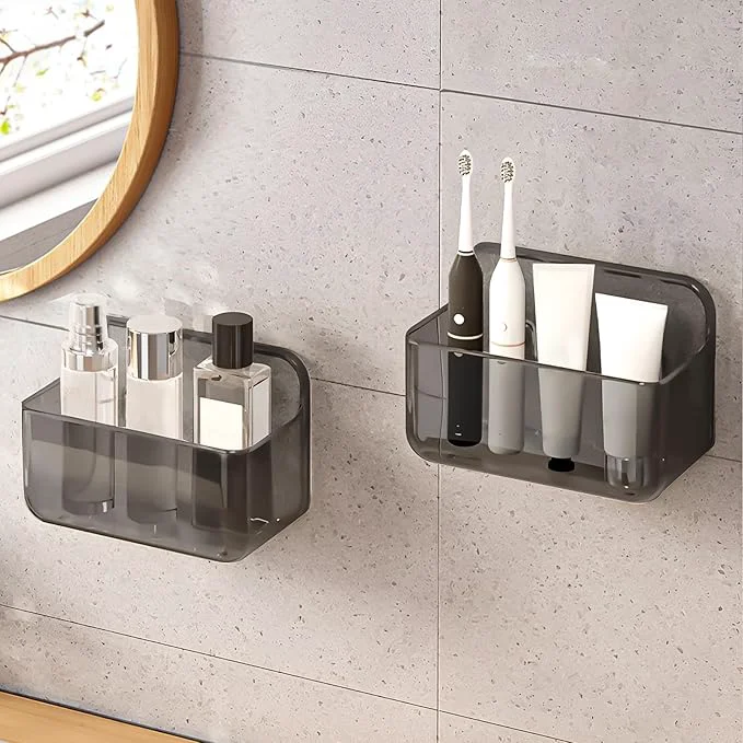 Expertly Made CGBE 2 Packs Cabinet Door Organizer Acrylic Adhesive Shelf Wall Mounted Storage Self Adhesive Shower Shelves Without Drilling Automatic Draining Clear Shower Organizer for BathroomAbout ThisOverview Premium