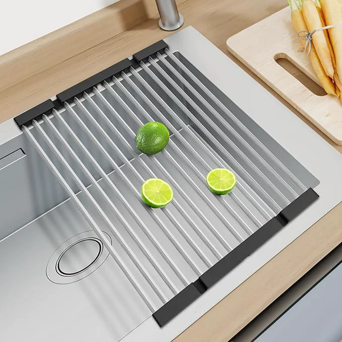 Consistent GAViA Roll Up Dish Drying Rack Over The Sink Drying Rack Stainless Steel Sink Drying Rack Kitchen Dishes Drying Mat Foldable Dish Drainer Rack Kitchen Sink Organizer AccessoriesAbout ThisOverview Modern