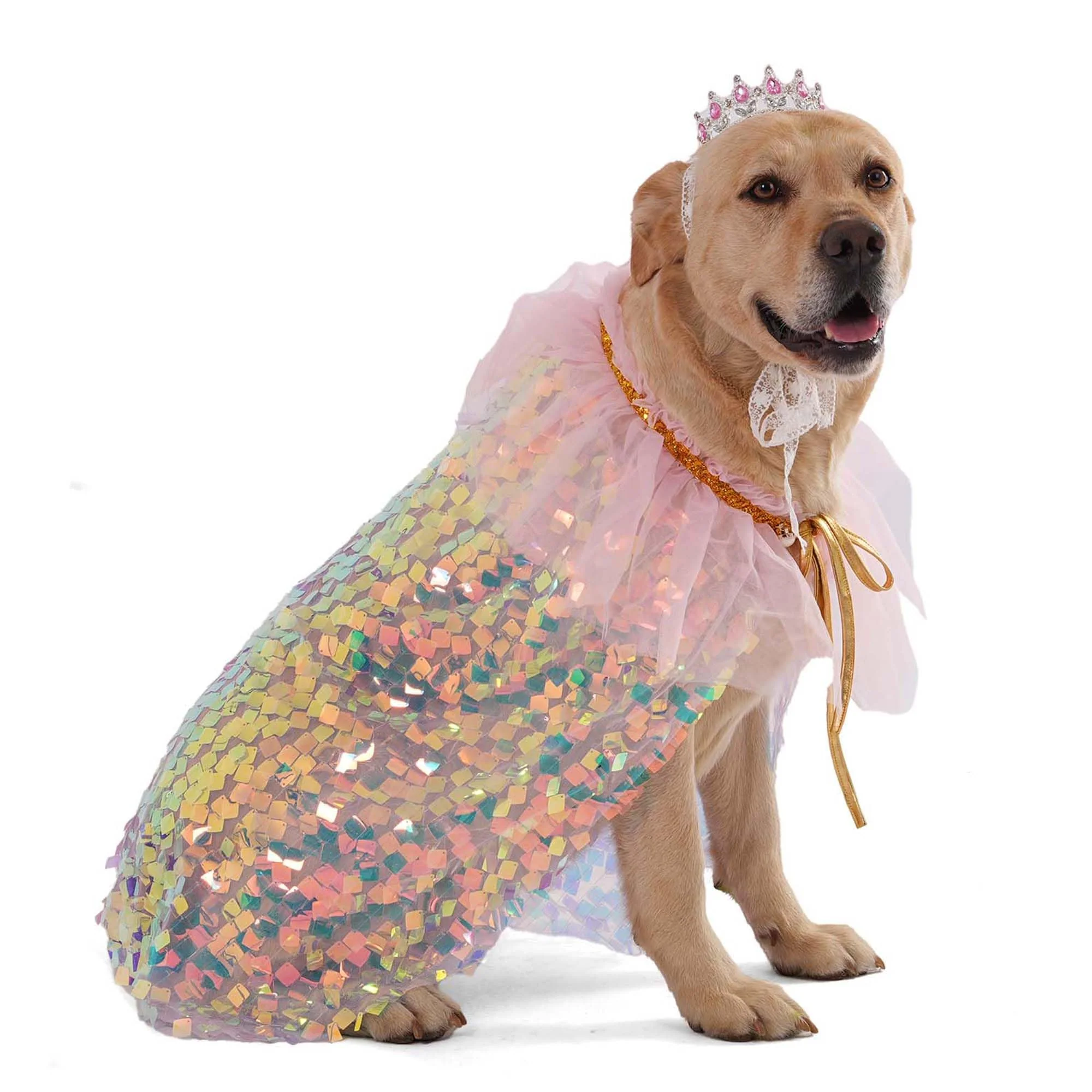 Practical FLAdorepet Dog Princess Dress Rainbow Mermaid Cape with Rhinestone Crown – Pet Costume for Small to Large Dogs Outstanding