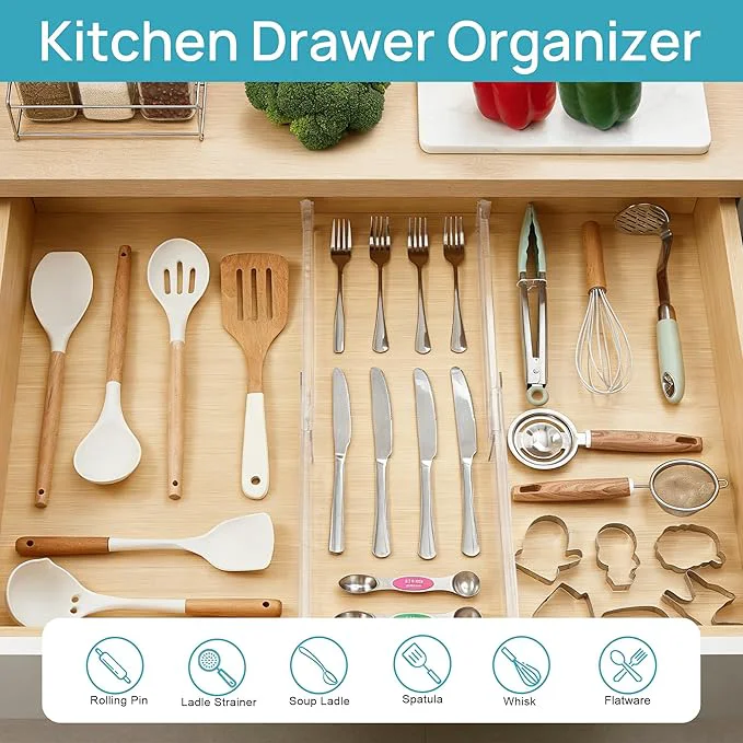 Expertly Made Vtopmart 8 Pack Shallow Drawer Dividers 2.36 High 12.5 -20.8 Adjustable Expandable Kitchen Drawer Organizer Clear Plastic Organizer Separators for Flatware Utensil Cutlery Underwear ClothesAbout ThisOverview High-End