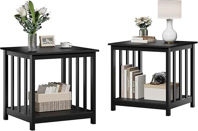 User-Friendly Treocho End Tables Living Room Set of 2 24 Inch Square Side Table with 2-Tier Storage Shelf Modern Nightstand for Living Room Bedroom Office BlackAbout ThisOverview Quality