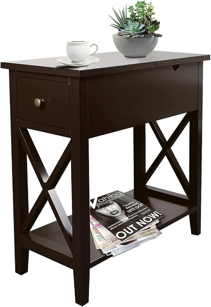 Breathable ChooChoo End Table Flip Top Narrow End Table with Drawer Accent Small Side Table Nightstand for Living Room Bedroom and Small Spaces EspressoAbout ThisOverview High-Performance