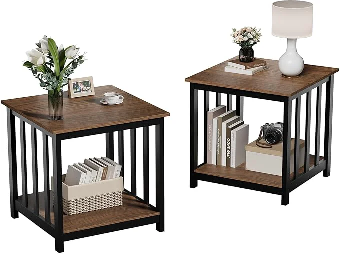 Soft Treocho End Tables Living Room Set of 2 24 Inch Square Side Table with 2-Tier Storage Shelf Modern Nightstand for Living Room Bedroom Office WalnutAbout ThisOverview Optimized