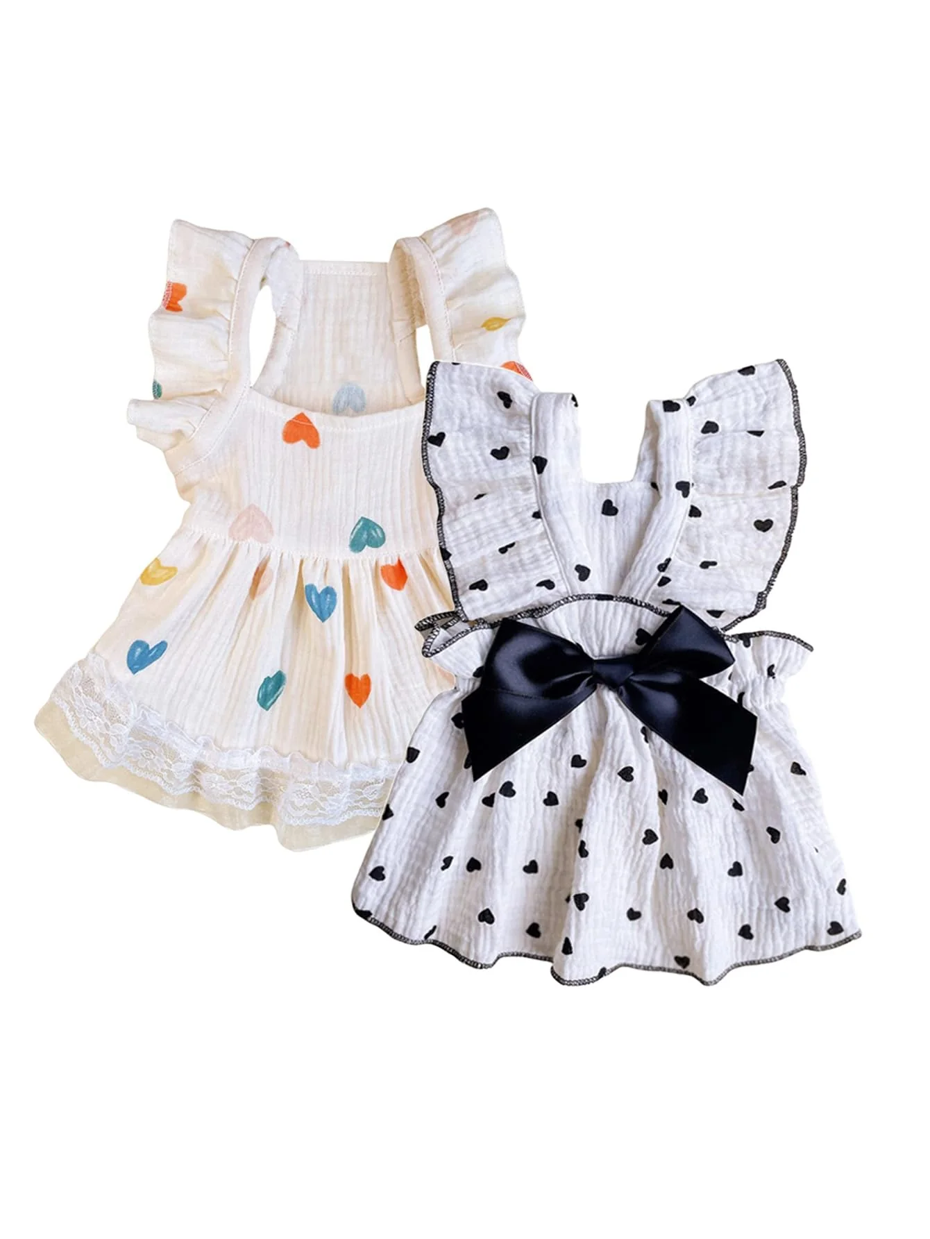 Fine QWINEE 2pc Cute Heart Pattern Pet Dress Set – Princess Lace Trim Soft Breathable Summer Outfits for Small to XX-Large Pets Reusable