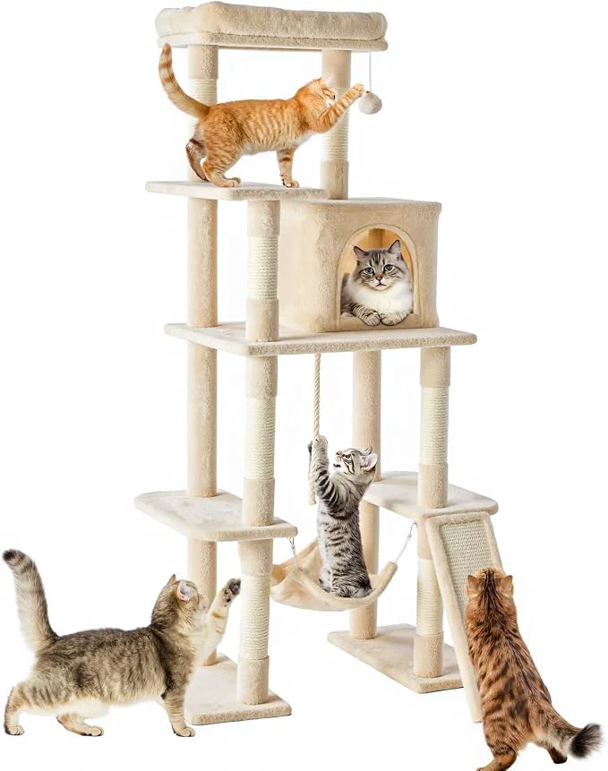 Effective Sweetcrispy 63 inch Cat Tree Tower Large Multi Level Cat Climbing Tower World-Class
