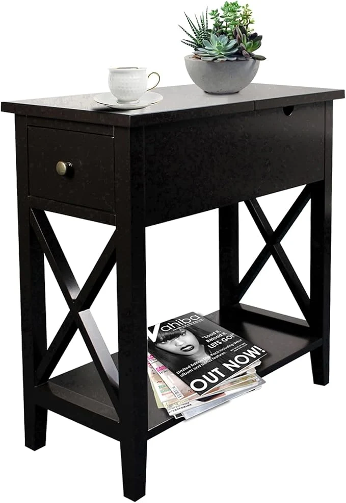 Expertly Made ChooChoo End Table Flip Top Narrow End Table with Drawer Accent Small Side Table Nightstand for Living Room Bedroom and Small Spaces BlackAbout ThisOverview High-Grade