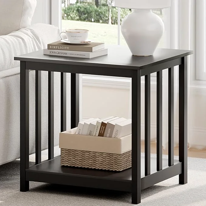 Contemporary Treocho End Table 24 Inch Square Side Table Living Room with 2-Tier Storage Shelf Modern Nightstand for Living Room Bedroom Office BlackAbout ThisOverview World-Class
