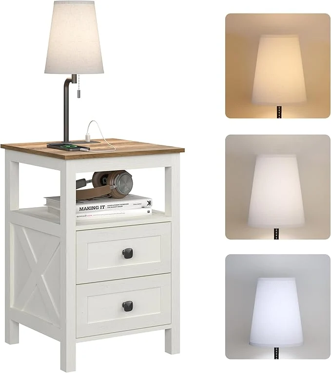 Prestigious WOPITUES Nightstand with Charging Station Farmhouse Night Stand with Drawers Bedside Table End Table for Bedroom Living Room Rustic White Rustic BrownAbout ThisOverview Exclusive