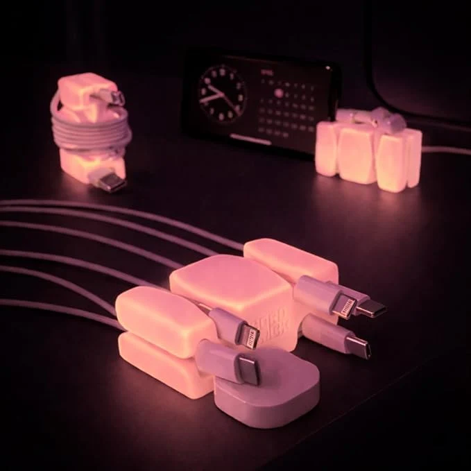 Genuine GlowBrick Stocking Stuffers for Adults Cord Management Weighted Cord Holder Cable Wrap Phone Stand - Glow-in-The-Dark Gadget Organizer for Nightstand. Gift for Men Silicone. 4pk Pink GlowAbout ThisOverview Relaxed