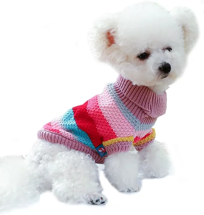 Comfortable Rainbow Puppy Sweater for Small Dog Pullover Knitted Dog Sweatshirt Cable Cat Durable