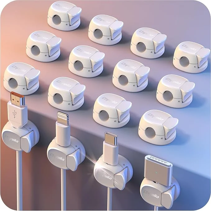Safe 16Pack Cord Organizer Dual Spring Clasp Max Stability Cable Clips Chfeila Cord Holder Desk Cable Management Adhesive Wire Organizer for Home Office Desktop Nightstand Car Table Wall - WhiteAbout ThisOverview Exclusive
