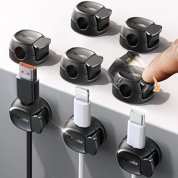 Versatile 8Pack Cord Organizer Dual Spring Clasp Max Secure Cable Clips - Chfeila Cable Management Adhesive Phone Charging Wire Holder for Nightstand Wall Home Office Desk Accessories Decor EssentialsAbout ThisOverview Fine