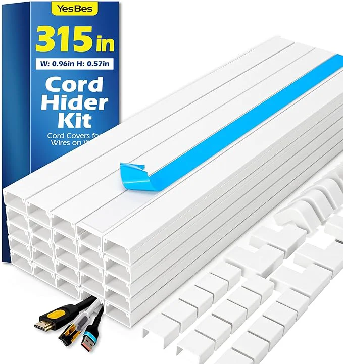 Premium 315in Cord Hider Kit Paintable Cable Raceway Cord Covers for Wires on Wall Cord Hider for Wall Mount tv tv Cable Hider Wall kit Wire Covers for Cords 20X L15.7in X W0.96in X H0.57in WhiteAbout ThisOverview Safe