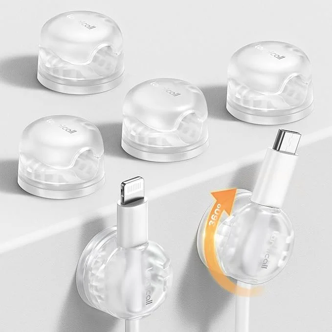 Eco-Friendly Lamicall 6Pack Clear Rotatable Cord Organizer - 1s Lock Cable Clips Phone Charger Cord Holder Desk Cable Management Adhesive Wire Organizer for Nightstand Office Accessories Room Christmas DecorAbout ThisOverview Stylish