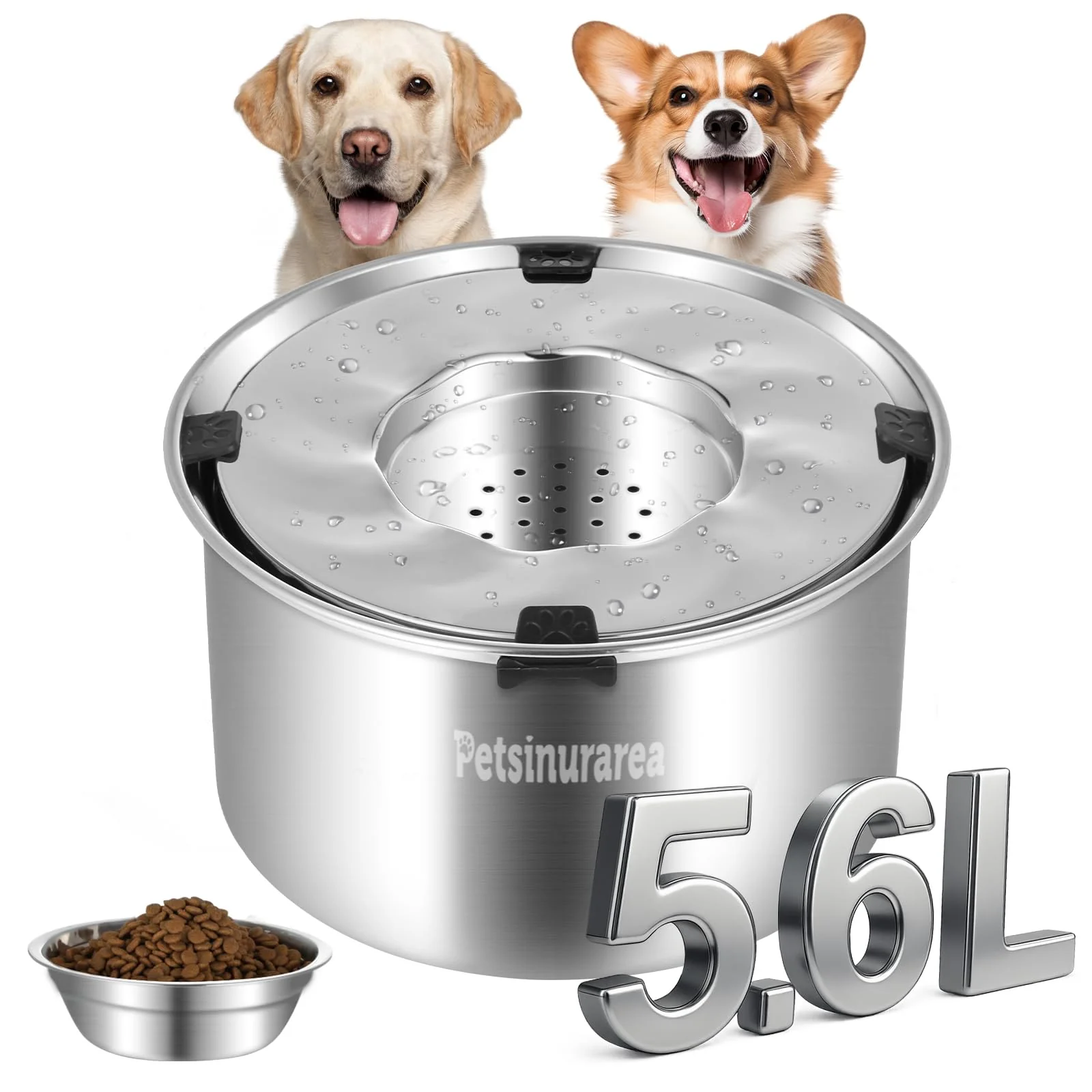 Natural Petsinurarea No-Spill Stainless Steel Dog Water Bowls Set – 5.6L Large Capacity Reusable