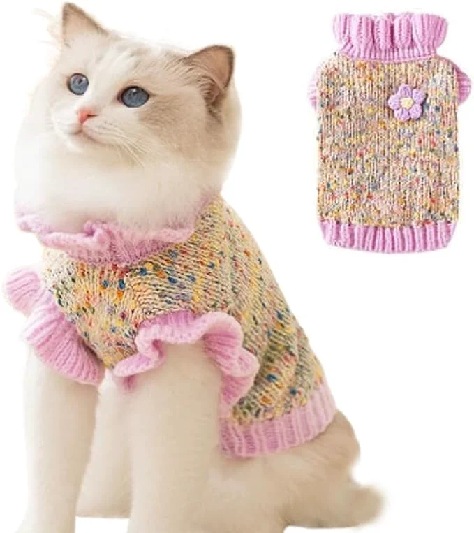 Comfortable Purple Small Dog Sweater Knitted Cat Sweater Holiday Puppy Clothes World-Class