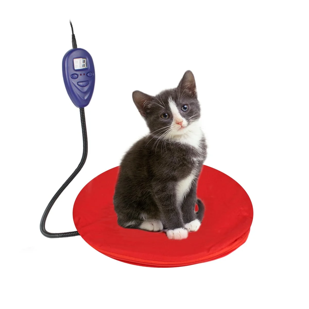 Stylish NAMSAN Heating Pad for Cats Small Dogs – 12in Round 7-Temp Levels Chew-Resistant Cord Red Fashionable