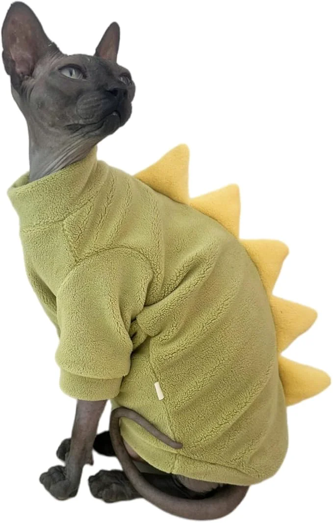 Crafted Dinosaur Sphynx Cat Clothes Soft Polar Fleece Sweater Verified