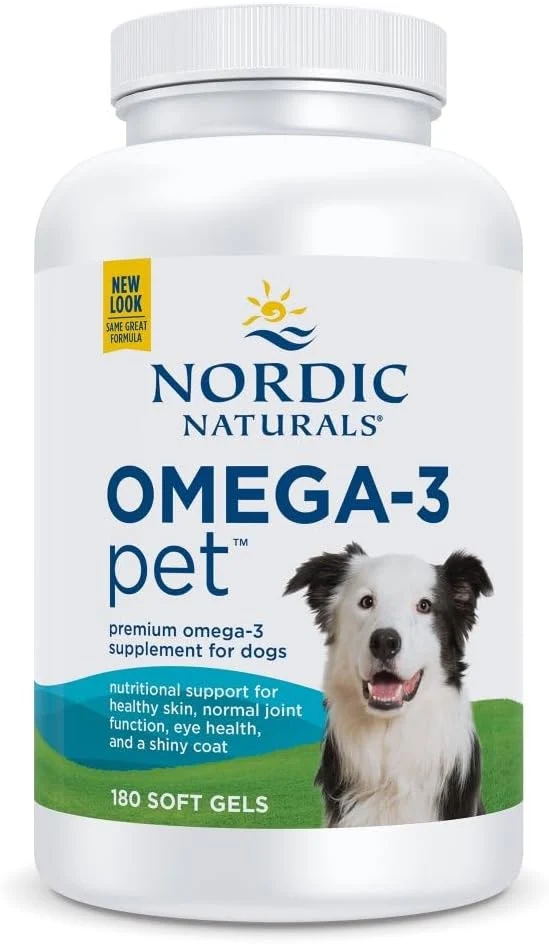 Selected Nordic Naturals Omega-3 Pet Unflavored - 180 Soft Gels - 320 mg Omega-3 Per Soft Gel - Fish Oil for Dogs with EPA DHA - Promotes Heart Skin Coat Immune Health Sustainable