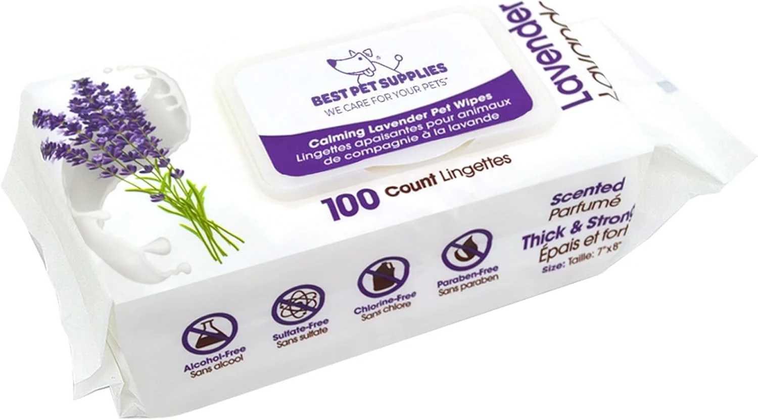 Environmentally Friendly Pet Supplies Pet Wipes for Dogs - Dog Wipes Cleaning Deodorizing for Coats Ears Paws - Calming Lavender Aloe Vera 100 Count Easy-to-Use