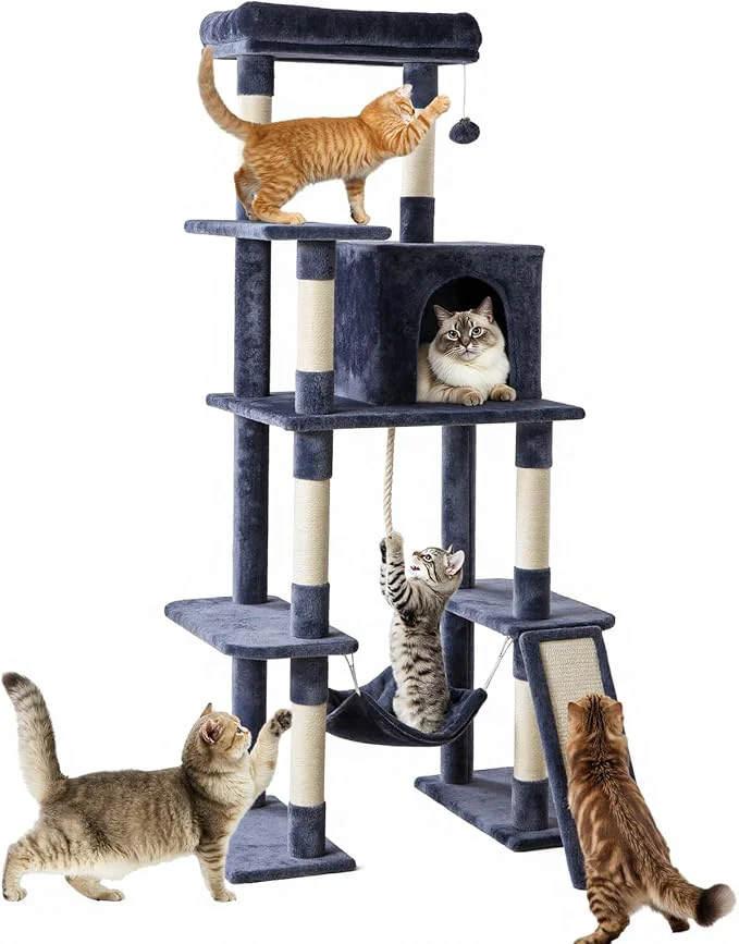 Stylish Sweetcrispy 63 inch Cat Tree Tower Large Multi Level Cat Climbing Tower Superior